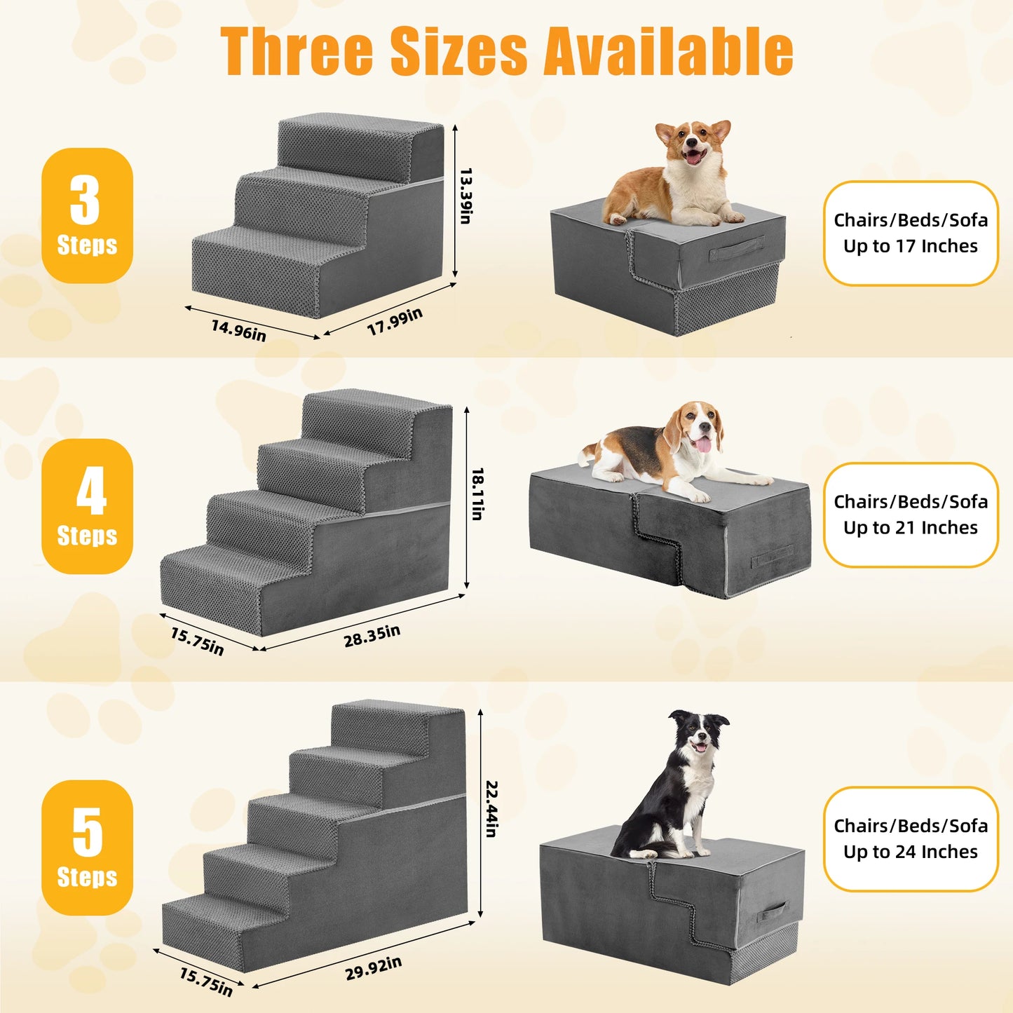 Right Angled Foam Dog Stairs 3 To 5 Steps Non Slip Ramp