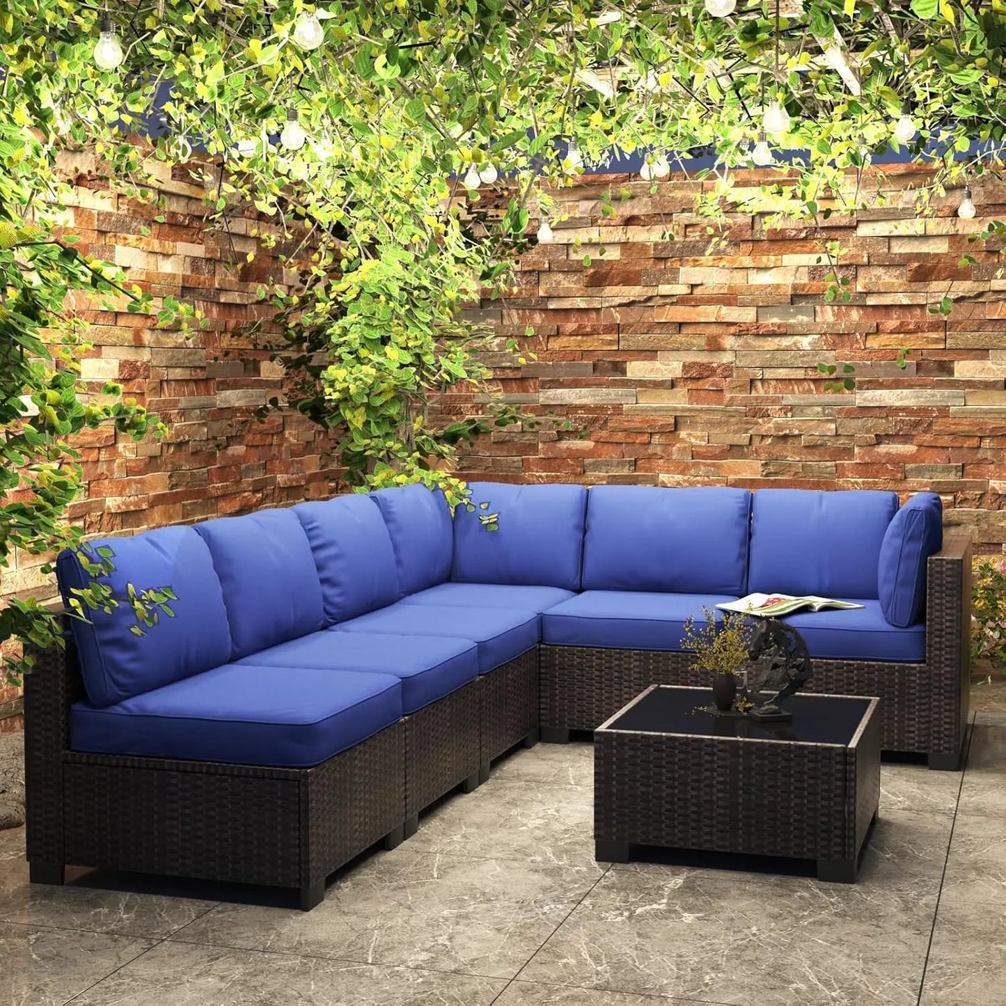 HobbyLane 7-Piece Modular Outdoor Furniture Set PE Rattan Wicker Balcony