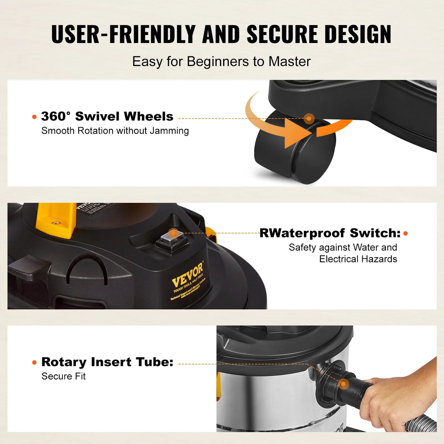 SucceBuy Stainless Steel Wet Dry Shop Vacuum With Powerful Suction