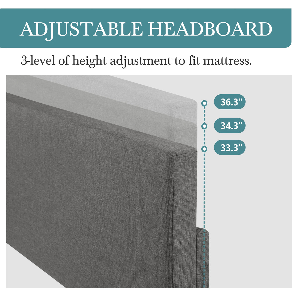 Hoomic Upholstered Bed Frame With Adjustable Linen Headboard