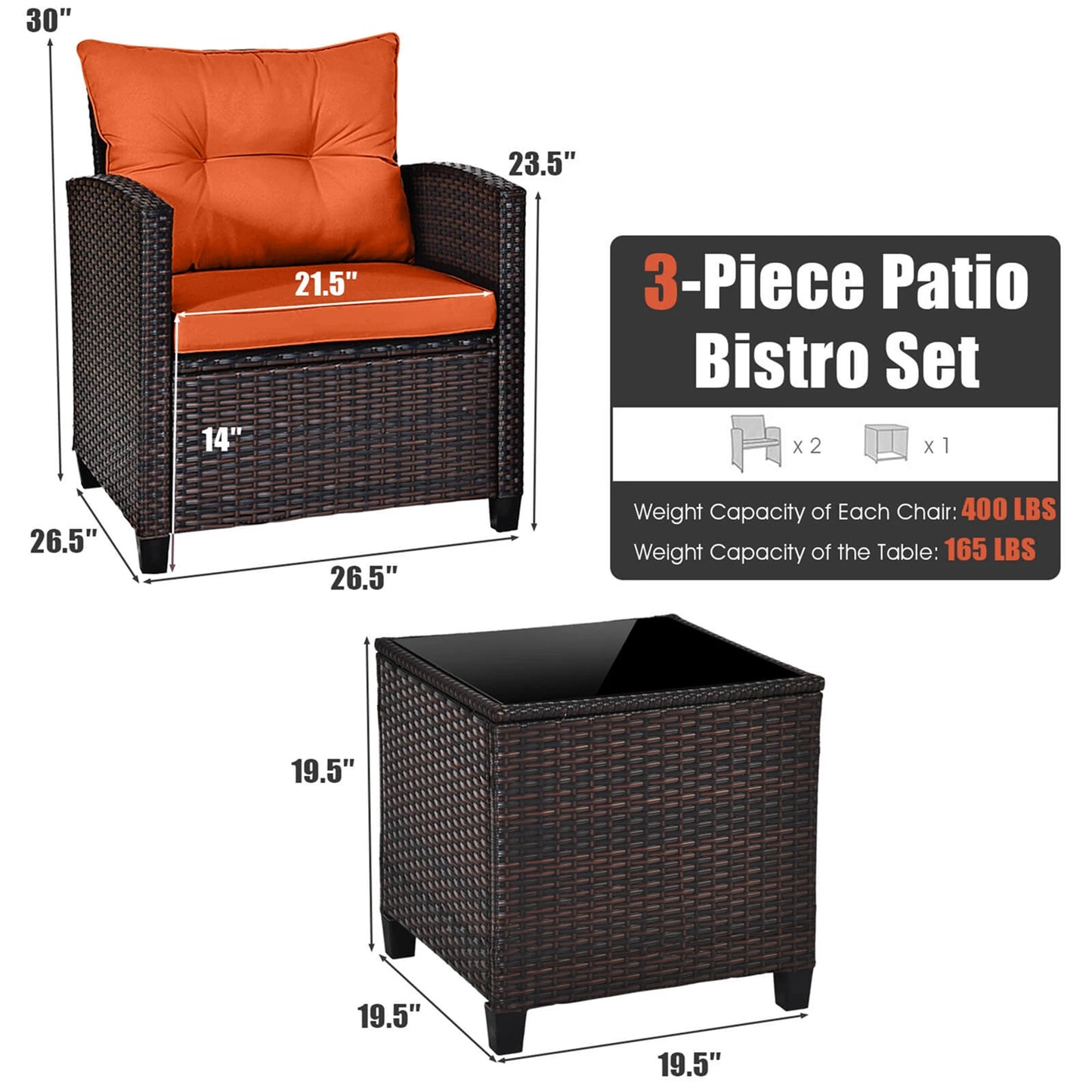 HOMASIS 3-Piece Patio Rattan Conversation Set Cushioned