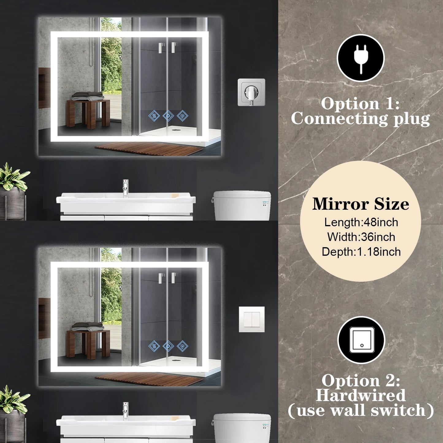 TWISTER.CK LED Vanity Mirror With Dimmable Lighting And Anti-Fog