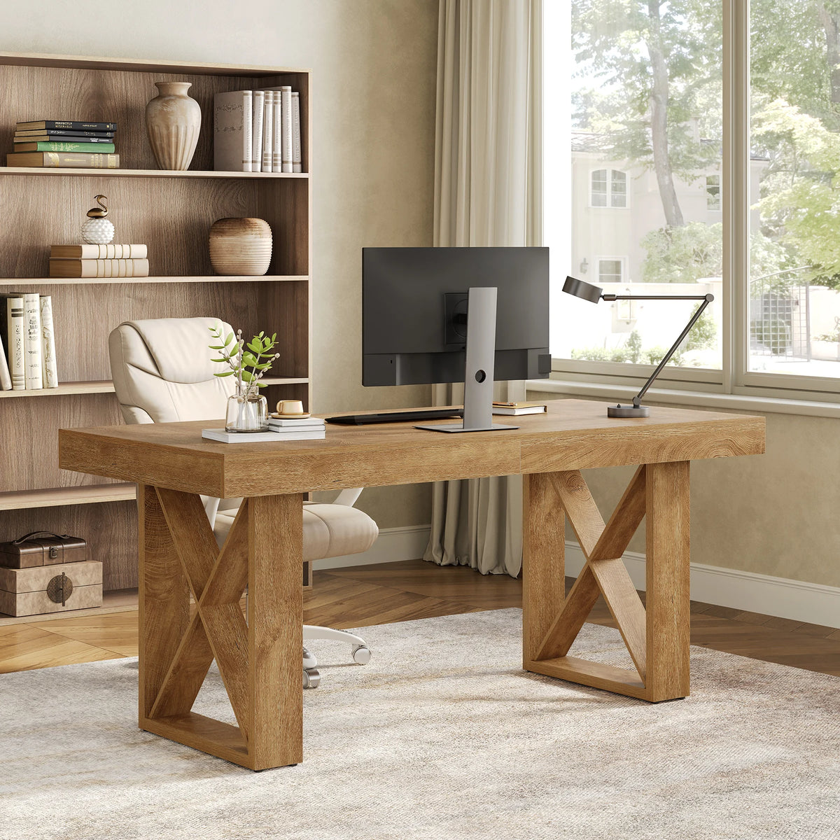 Tribesigns Farmhouse Rectangular Wooden Dining Table For Kitchen