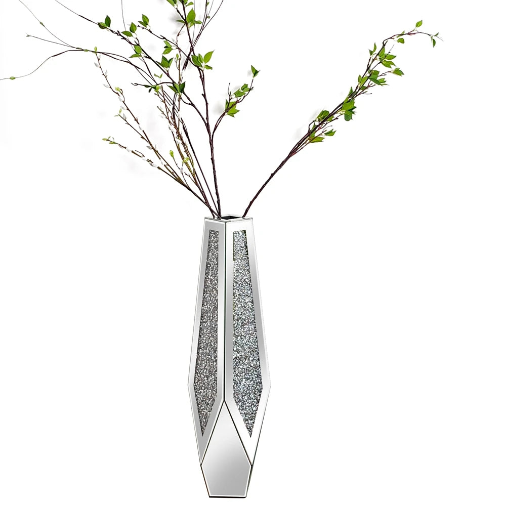 Luxury Crushed Diamond Mirrored Standing Floor Flower Vase