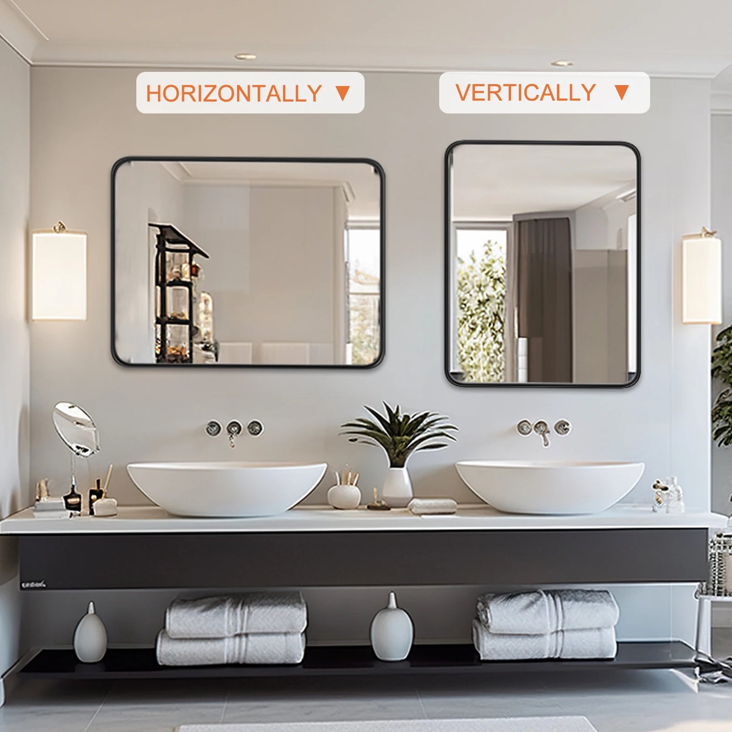 JHK Modern Matte Metal Framed Bathroom Mirror