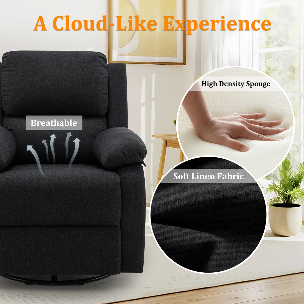Korser Modern Fabric Swivel Rocking Recliner Chair for Living Room
