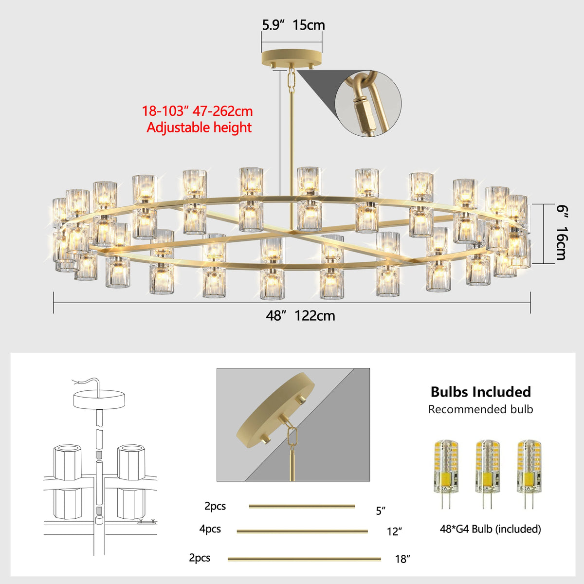 Zhikea Modern Led Crystal Pendant Ceiling Light Fixture