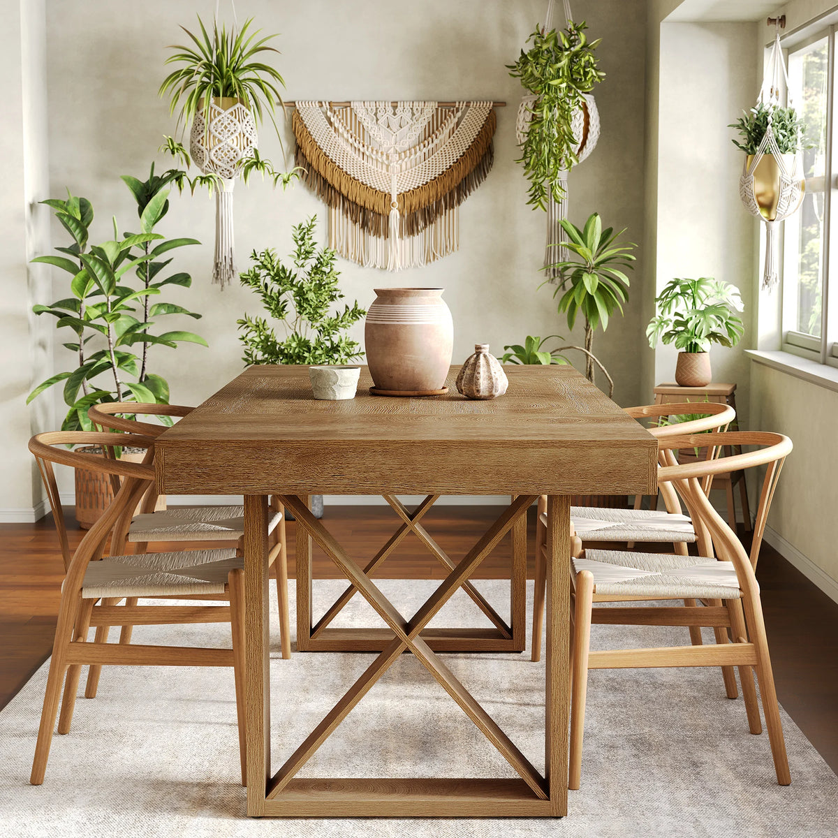 Tribesigns Farmhouse Rectangular Wooden Dining Table For Kitchen