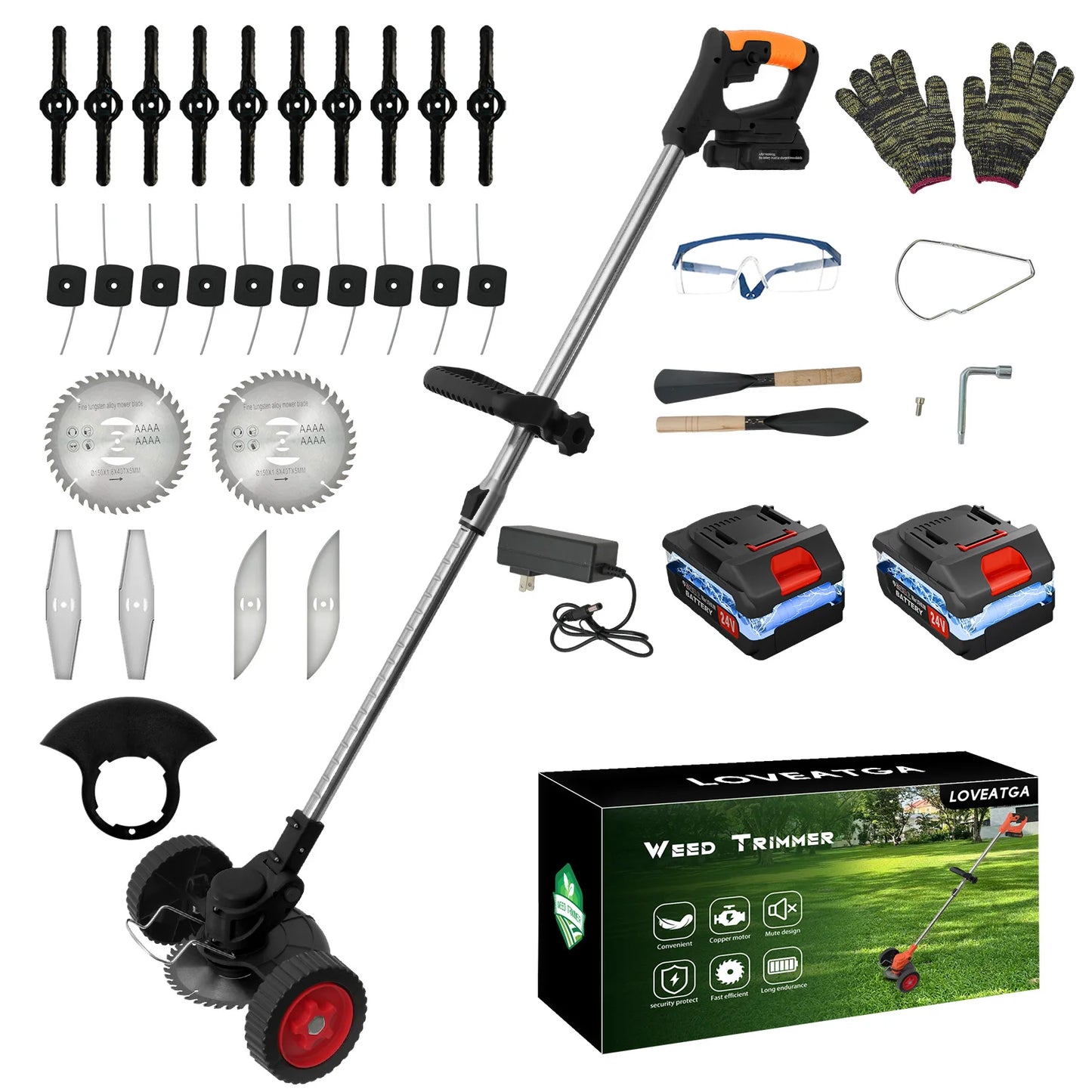 21V Cordless Grass Trimmer 3in1 With 2x2.0Ah Batteries And Charger