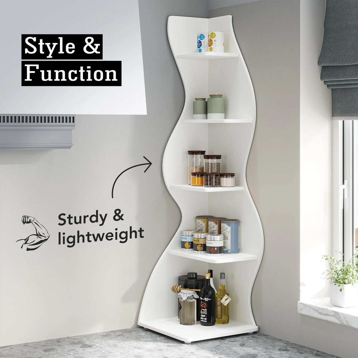 Tribesigns Modern Five Tier Corner Bookshelf Wooden Storage Rack
