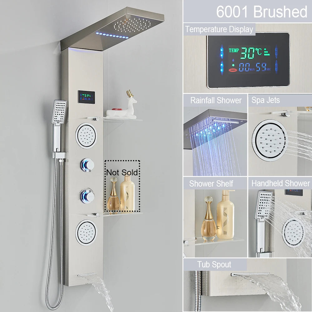 Myqualife Led Digital Shower Panel Tower With Spa Massage Jets