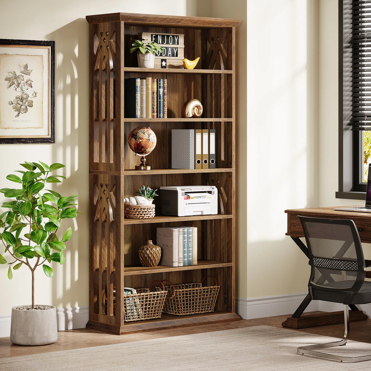 Tribesigns 6 Tier Wooden Bookcase Freestanding Living Room Shelf