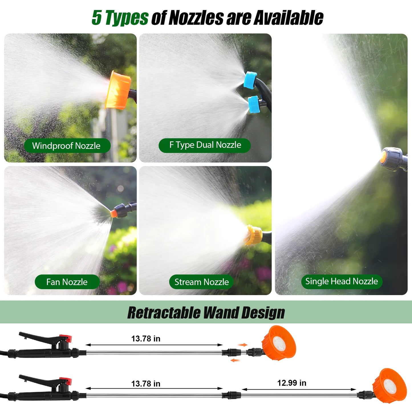 Electric Garden Sprayer With Telescopic Wand And Five Nozzles