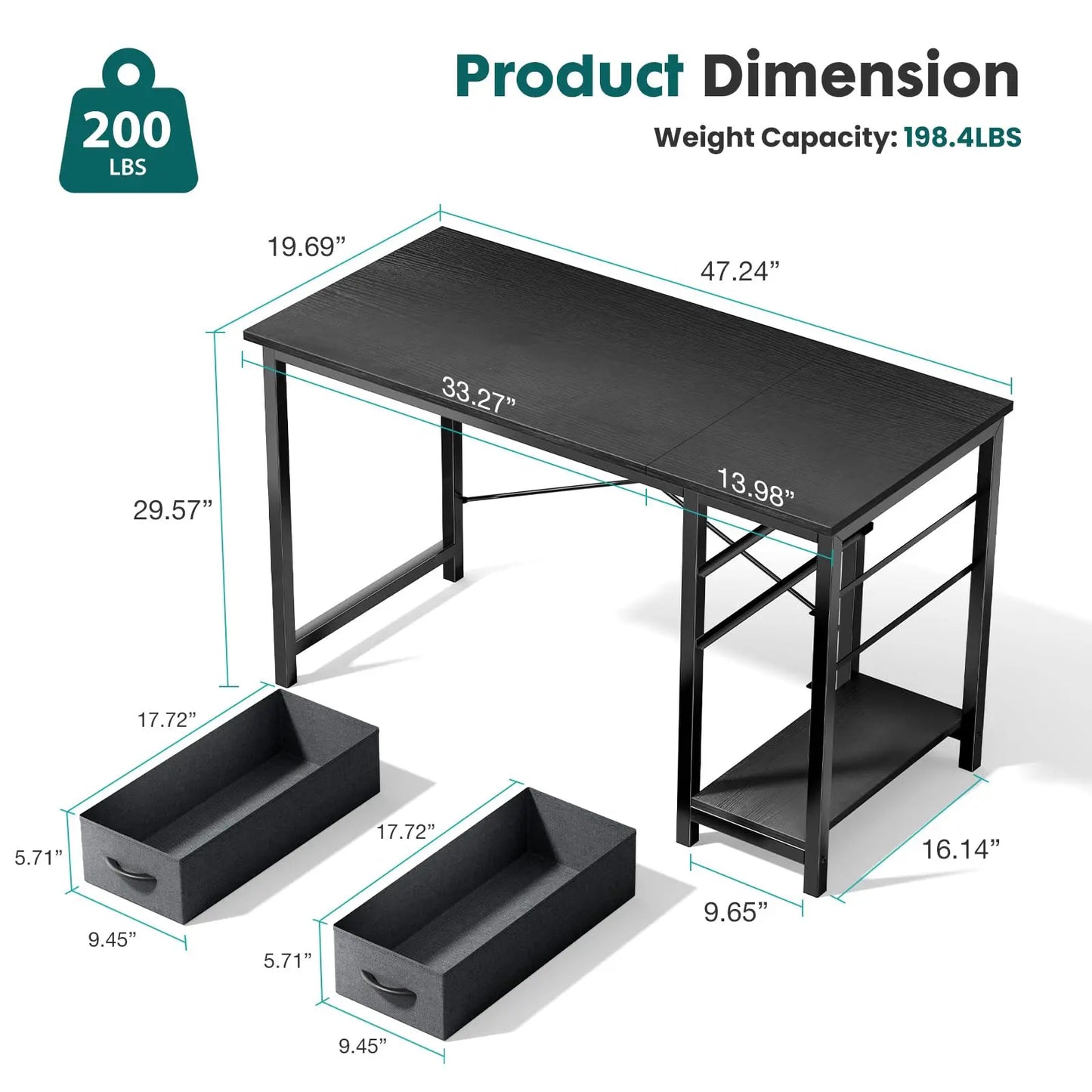 JHK Computer Desk With 2 Drawers For Office And Study
