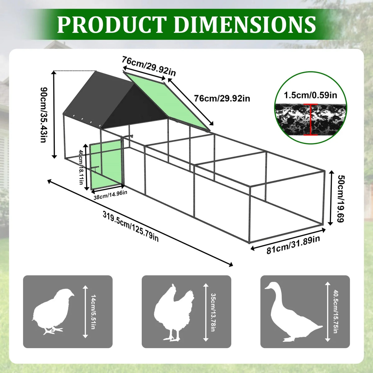 BINGOPAW Metal Chicken Coop Walk In Run With Durable Netting