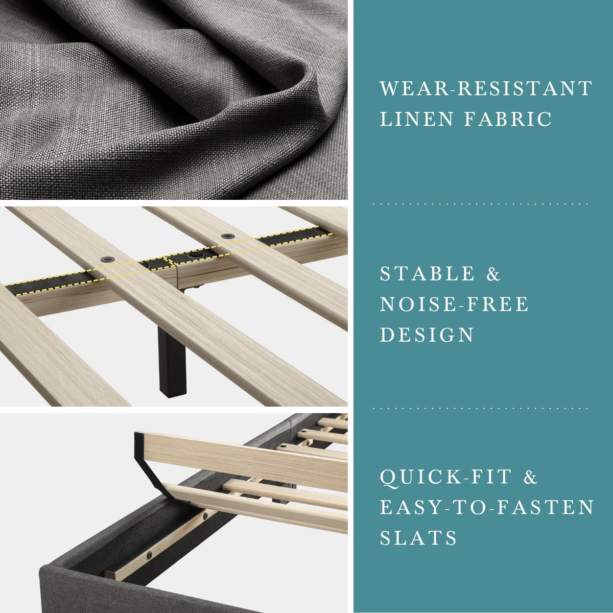 Hoomic Upholstered Bed Frame With Adjustable Linen Headboard