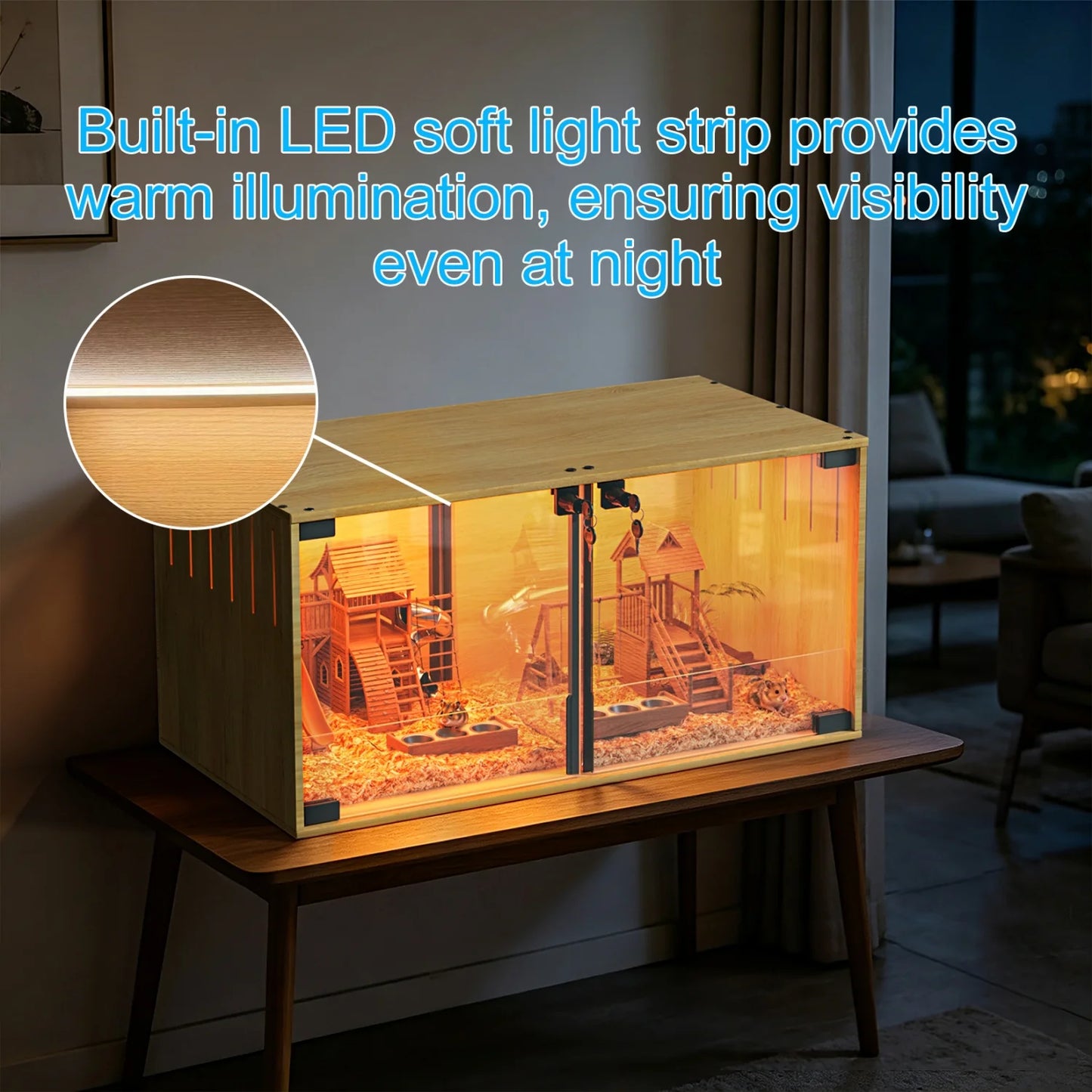 Wooden Hamster And Guinea Pig Cage Removable Divider Tempered Glass Panels