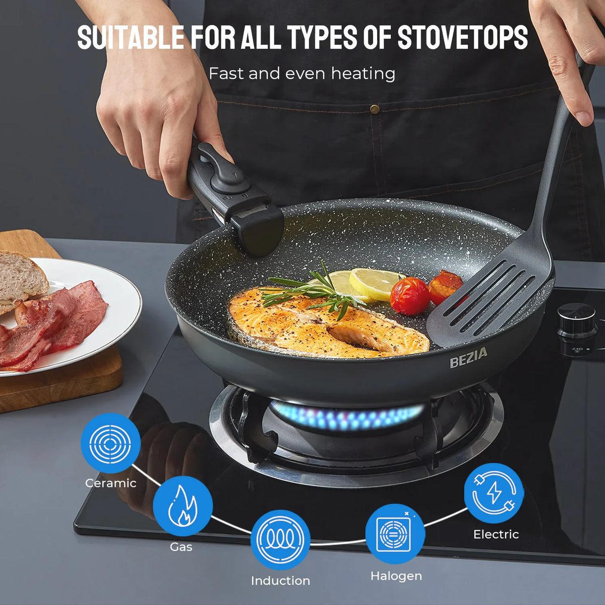 Nonstick Aluminum Cookware Set With Removable Handles For All Cooktops