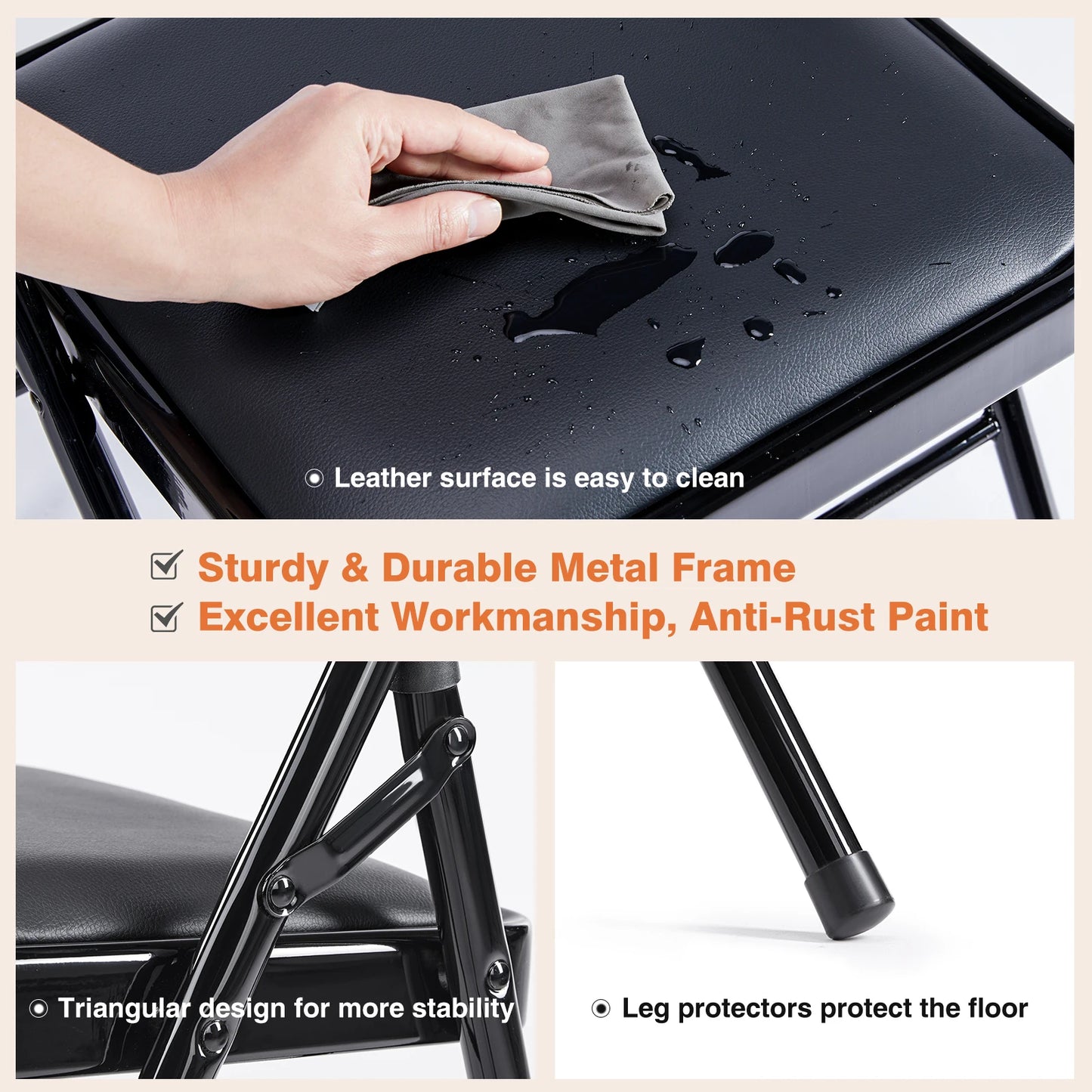 JHK Leather Padded Folding Chair 4 Pack For Living Room