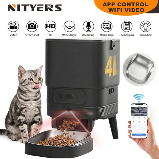 Nityers 4L Automatic Cat Feeder With HD Camera Night Vision