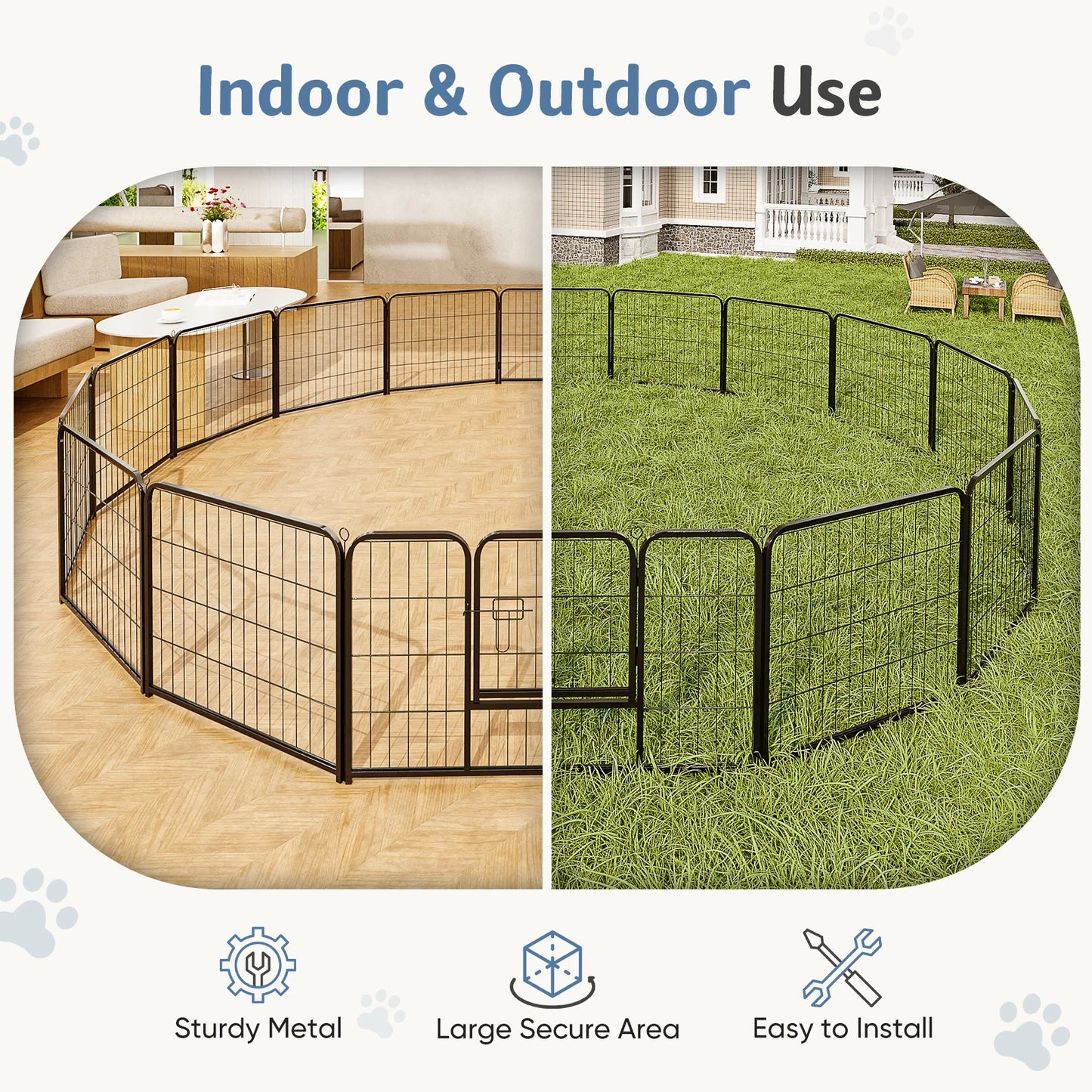 JHK 16-Panel Metal Dog Playpen Foldable Outdoor Fence