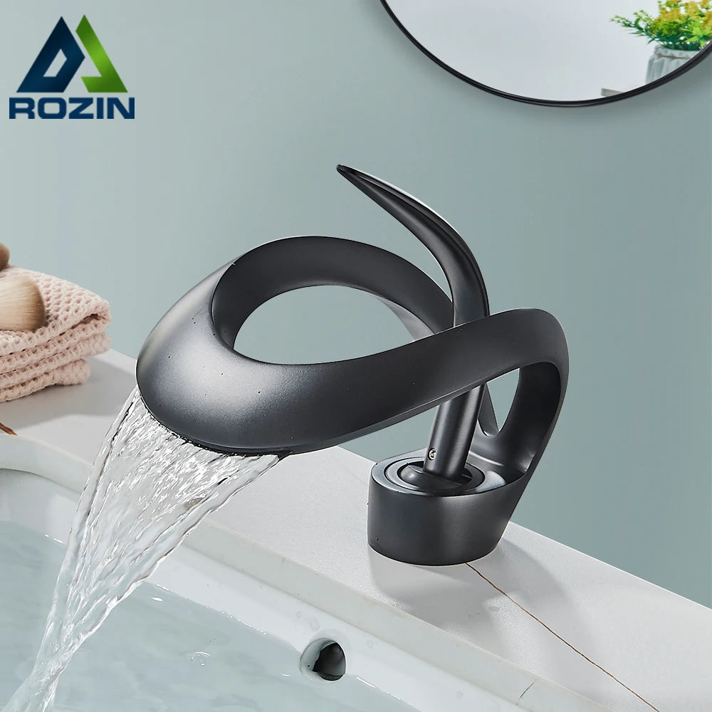 Rozin Brass Waterfall Basin Faucet Hot Cold Mixer Tap Bathroom