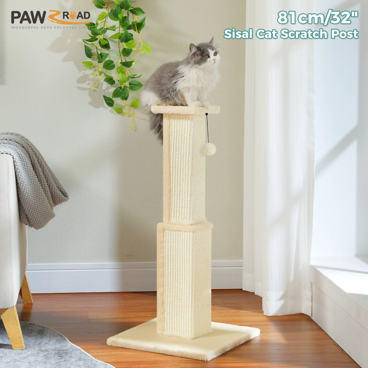 PAWZ Road Tall Cat Scratching Post With Sisal Ball