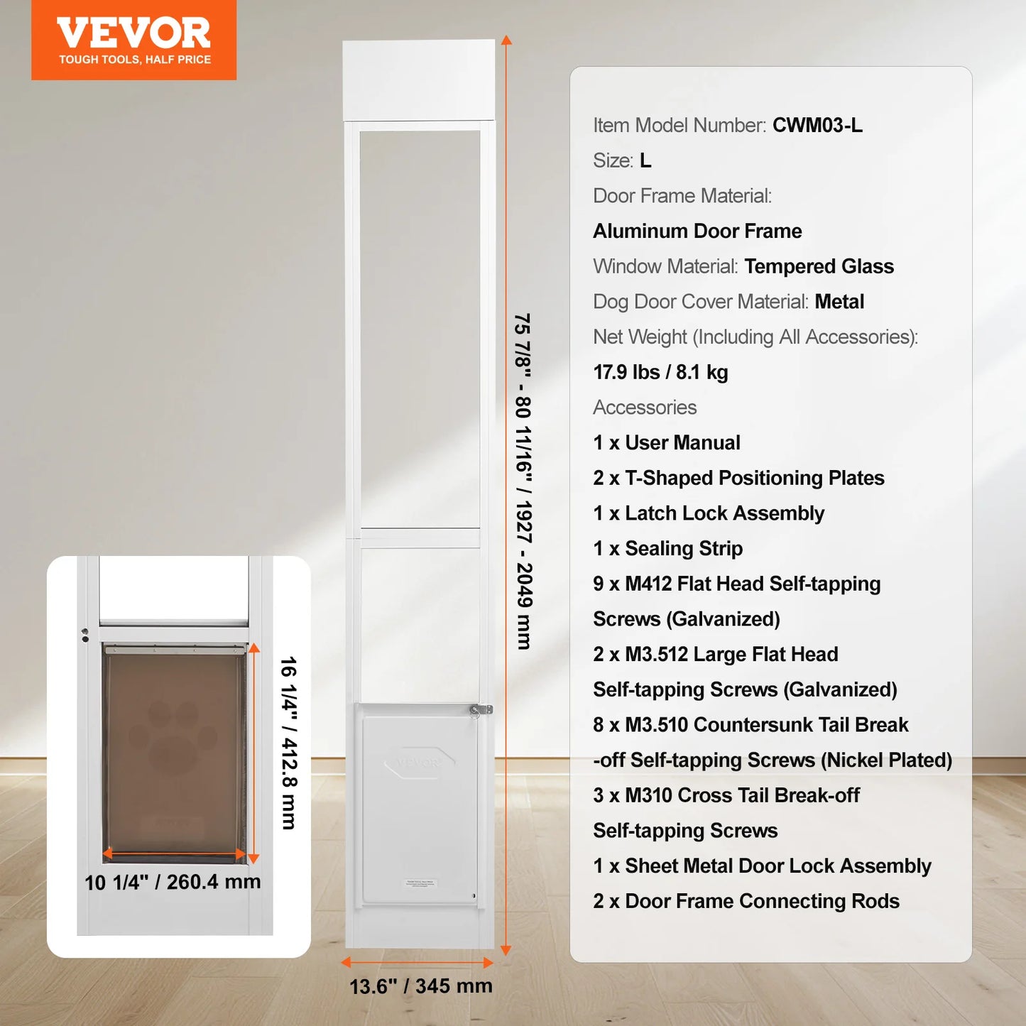 SucceBuy Adjustable Height Sliding Glass Dog Door With Tempered Glass