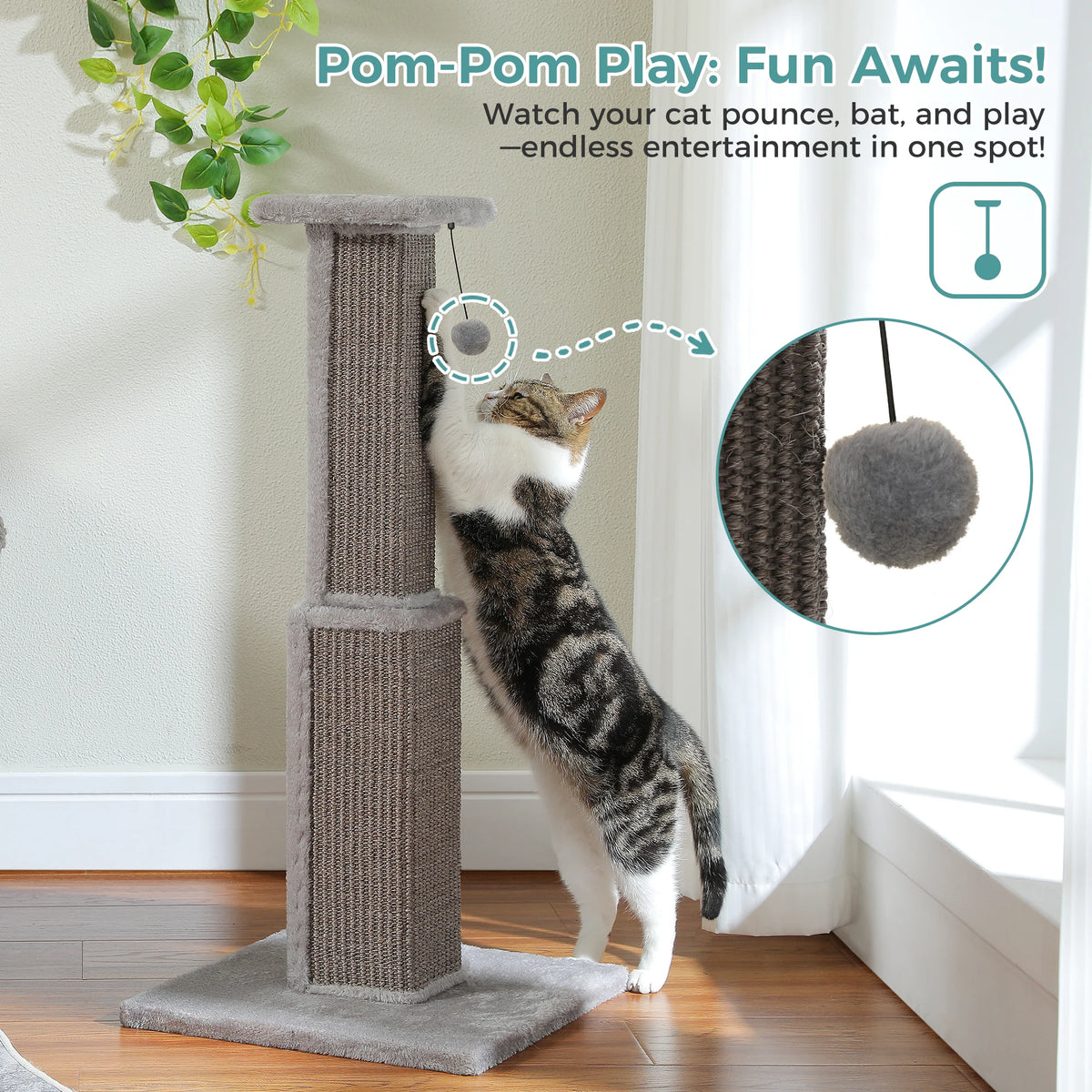 PAWZ Road Tall Cat Scratching Post With Sisal Ball