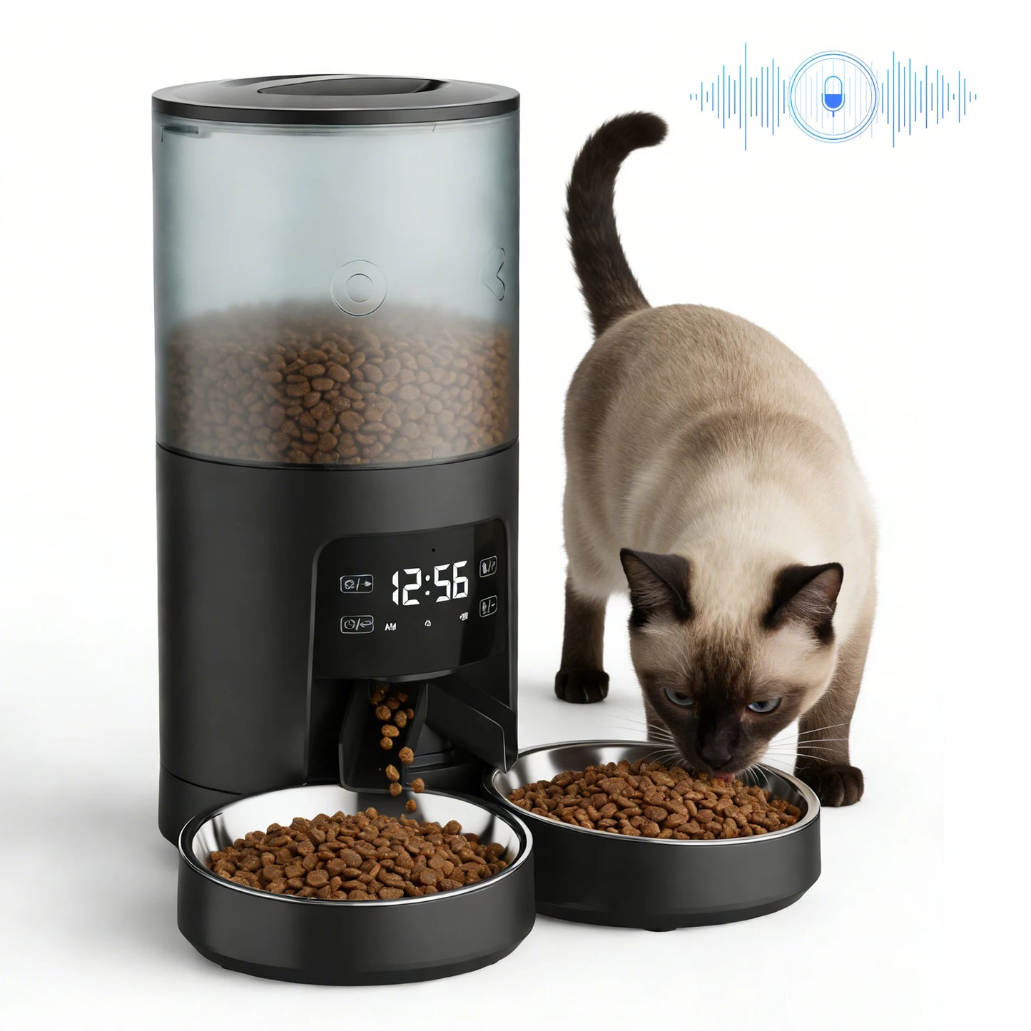 6L Automatic Cat Feeder With Dual Stainless Bowls And Timer