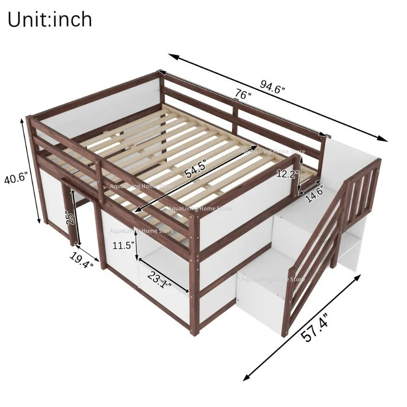 Solid Wood Kids Loft Bed With Stairs Storage Drawer Shelf