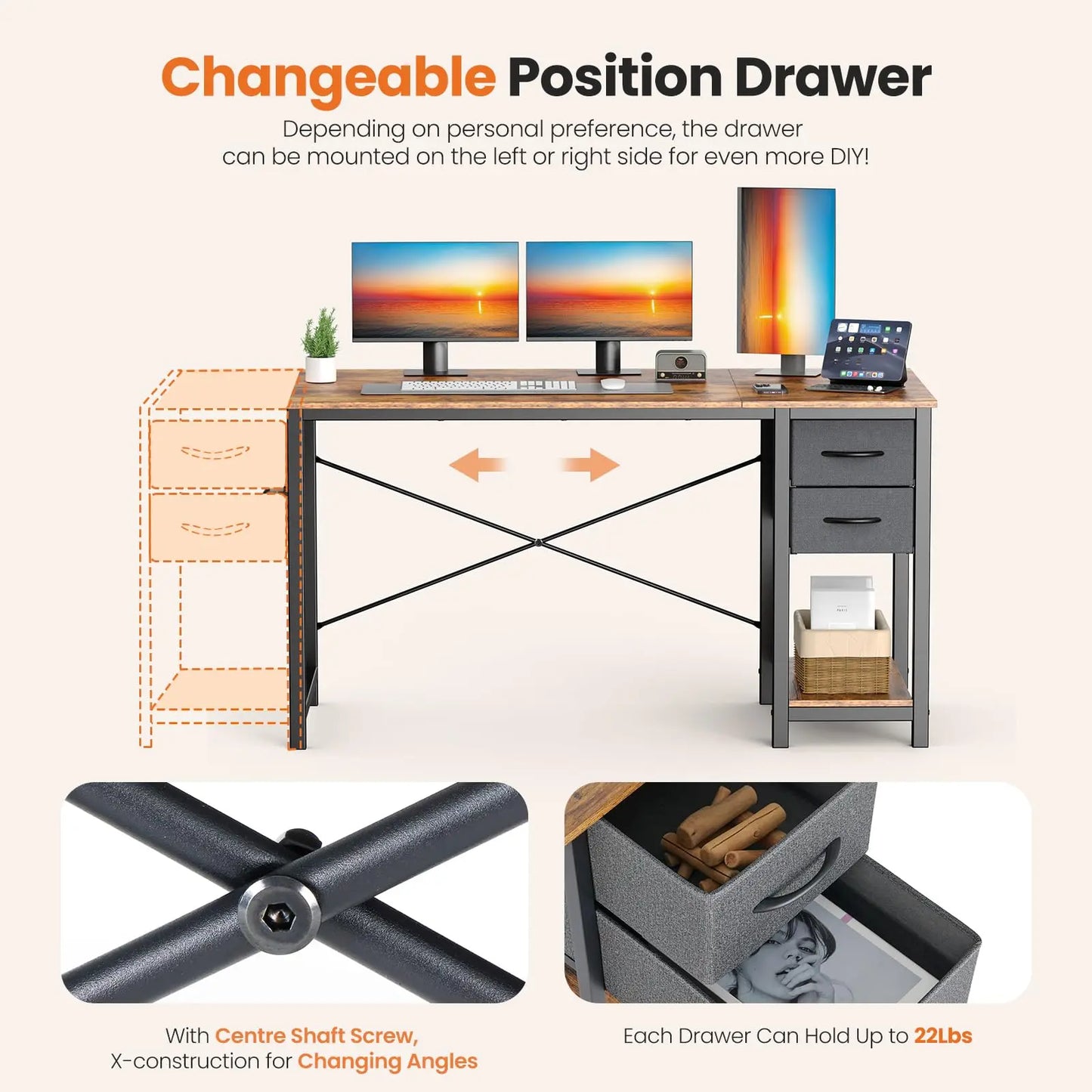 JHK Computer Desk With 2 Drawers For Office And Study
