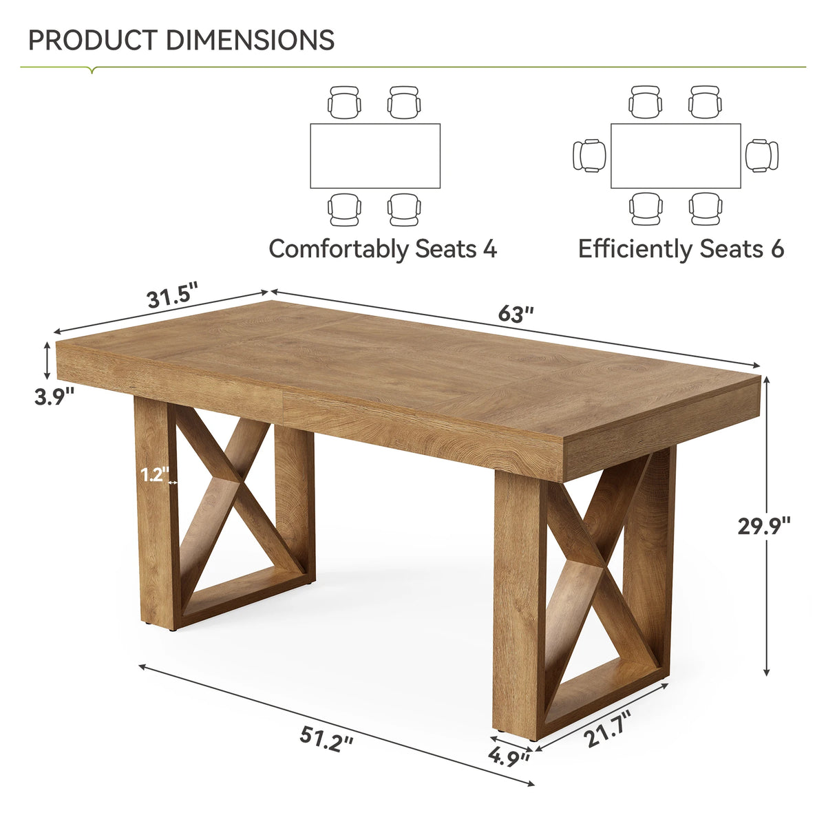 Tribesigns Farmhouse Rectangular Wooden Dining Table For Kitchen