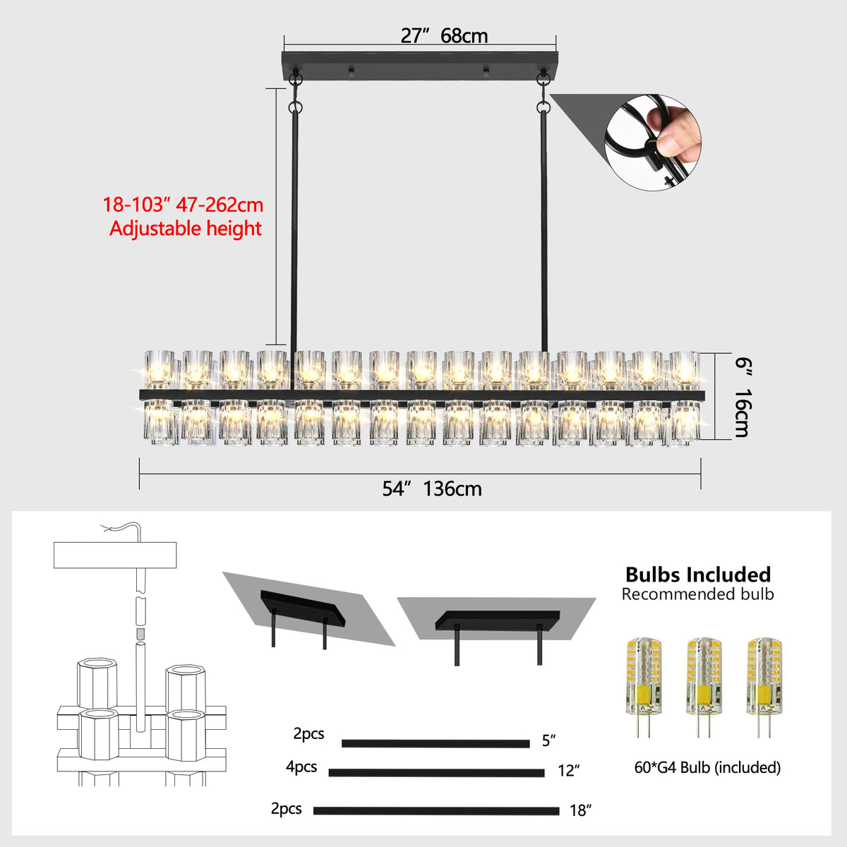 Zhikea Modern Led Crystal Pendant Ceiling Light Fixture