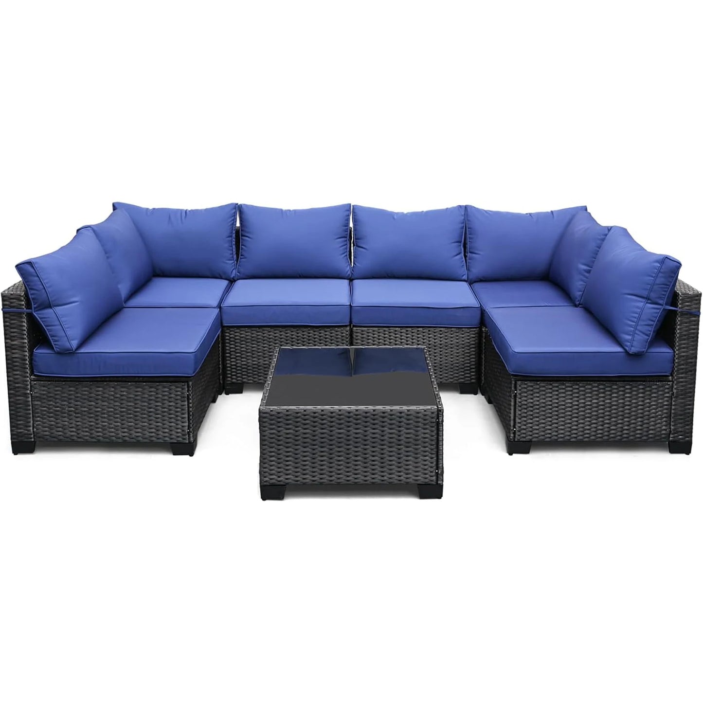 HobbyLane 7-Piece Modular Outdoor Furniture Set PE Rattan Wicker Balcony