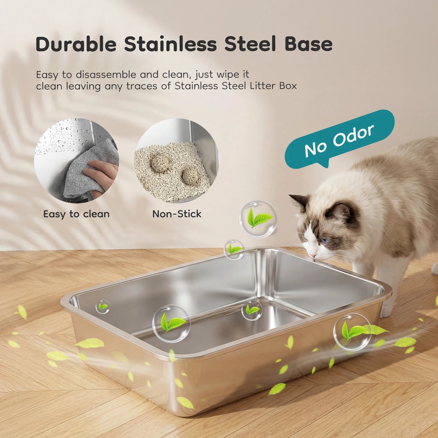JHK Stainless Steel Enclosed Cat Litter Box For Large Cats