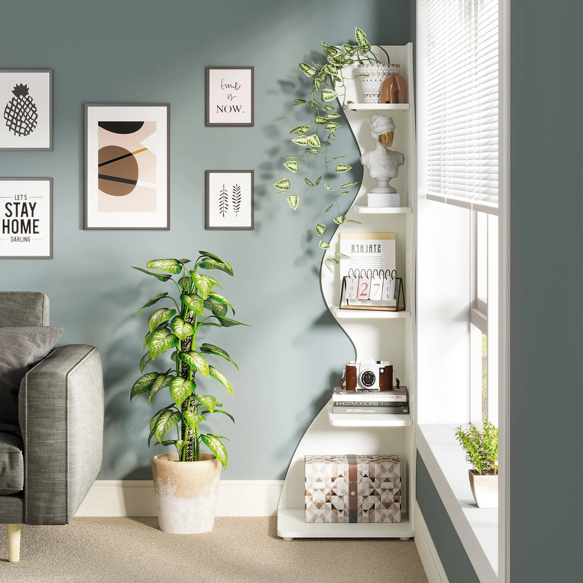 Tribesigns Modern Five Tier Corner Bookshelf Wooden Storage Rack