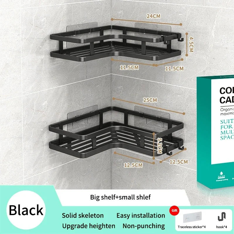 Double Layer Stainless Steel Corner Shelf No Drill Wall Mount