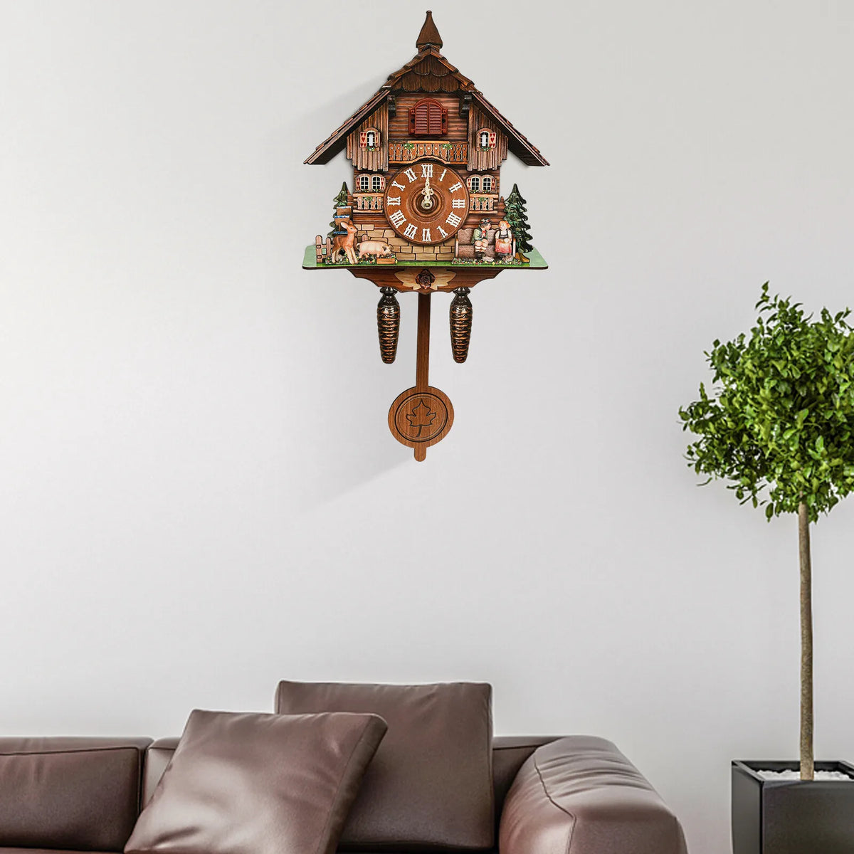 Chalet Style Wooden Cuckoo Wall Pendulum Clock with Quartz Movement