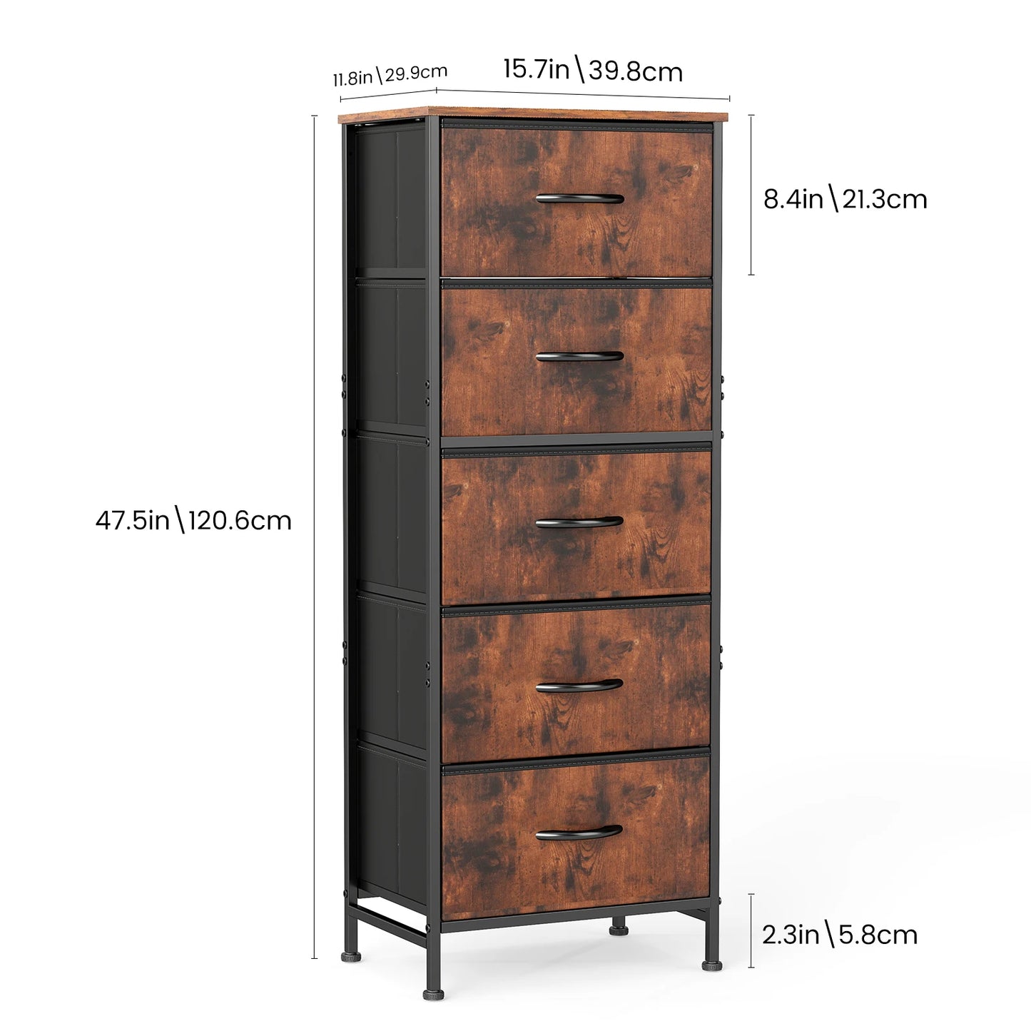 JHK Dresser With Five Fabric Drawers Steel Frame Bedroom Furniture