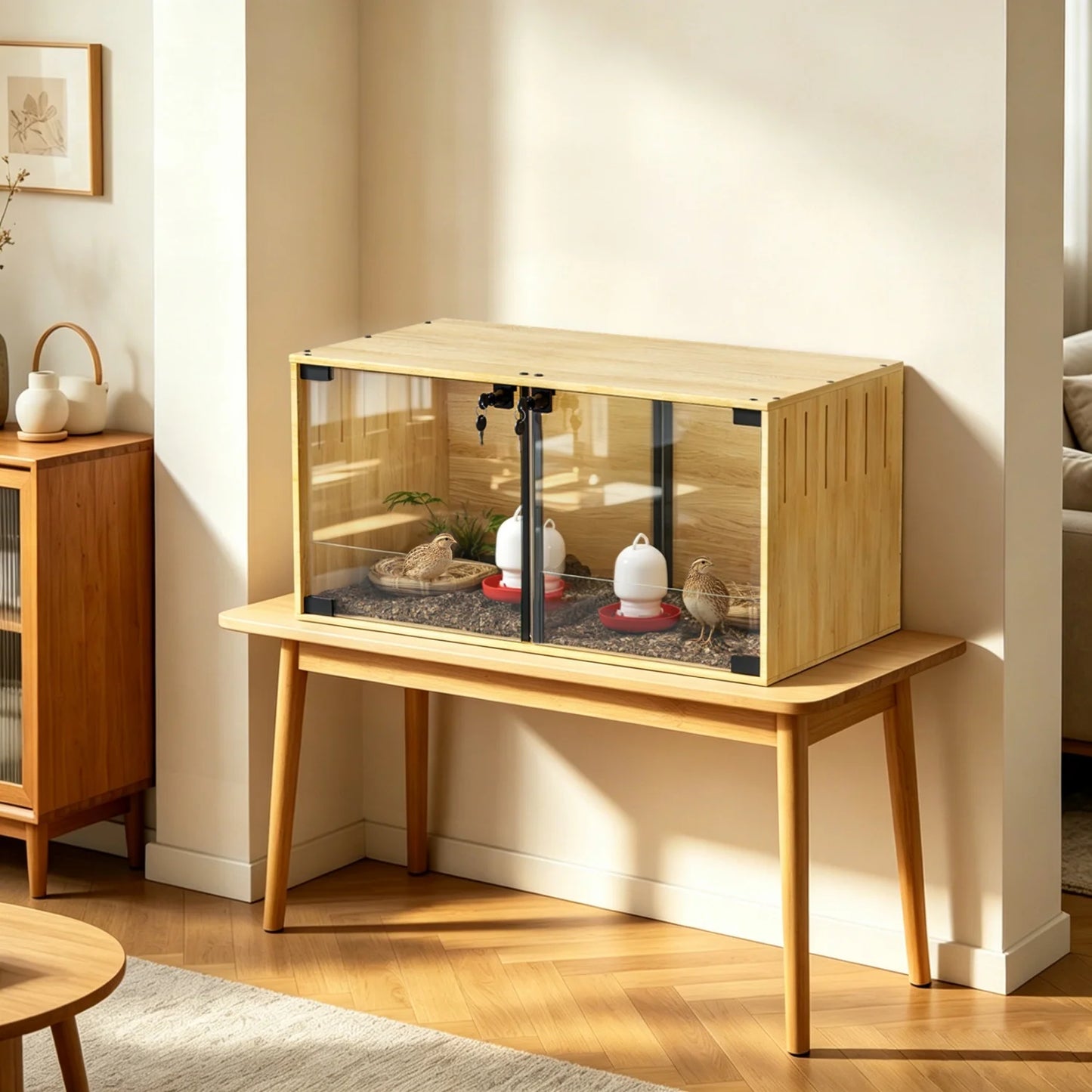 Wooden Hamster And Guinea Pig Cage Removable Divider Tempered Glass Panels
