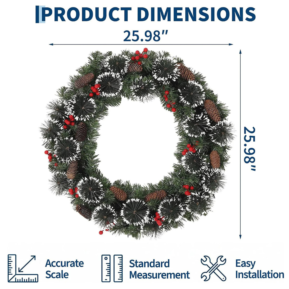 HiMISS Prelit Christmas Pine Wreath With LED Lights And Berries