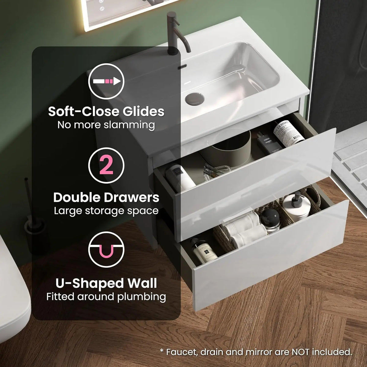 Modern Floating Bathroom Vanity With Sink And Soft Closing Drawers