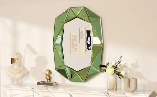 Wisfor Beveled Glass Wall Mirror With Diamond Edge Accents