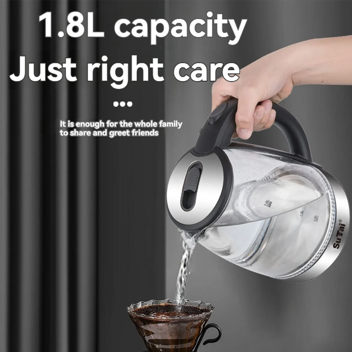 Octavo Electric Water Kettle Featuring Borosilicate Glass And LED Lighting