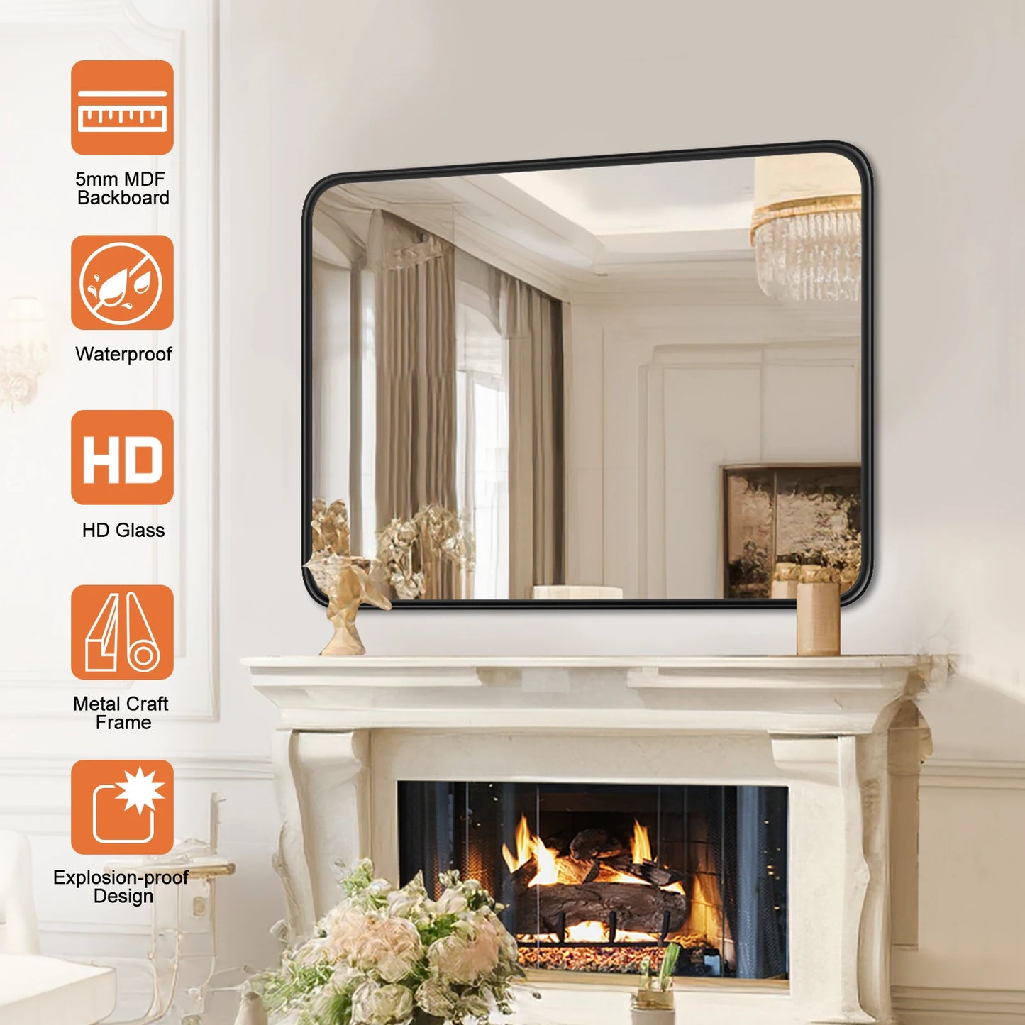 JHK Modern Matte Metal Framed Bathroom Mirror