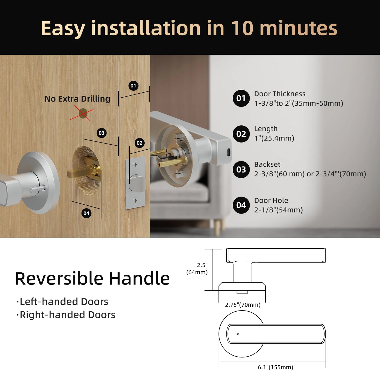 Viladepot Smart Lock Fingerprint App Control Bluetooth Indoor Door Hardware