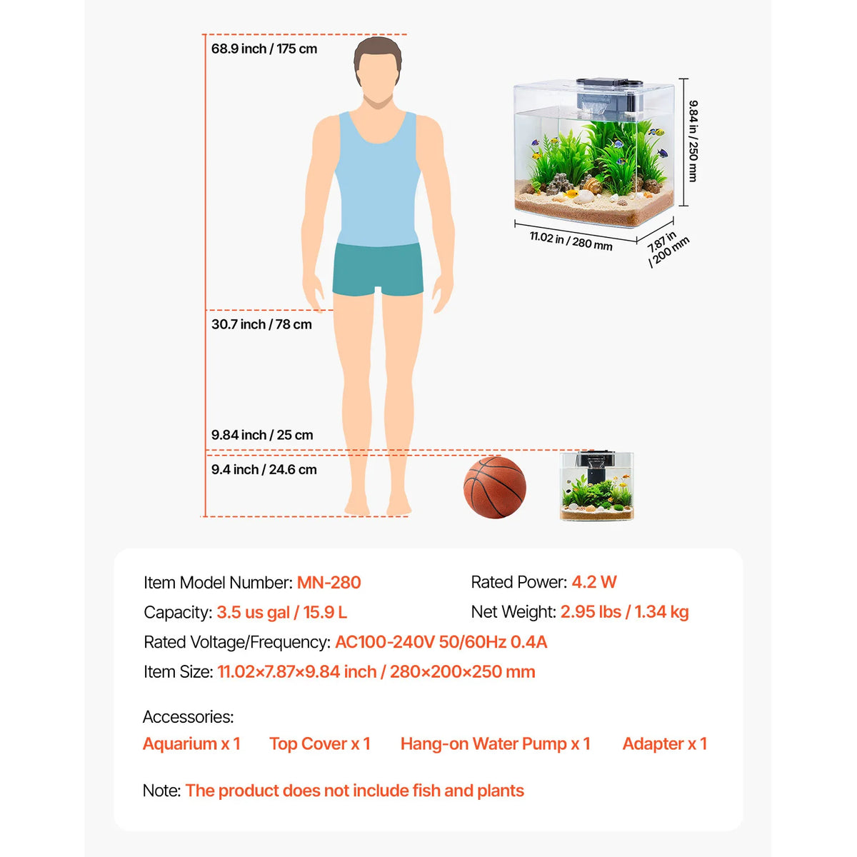 VEVOR Ultra Clear Aquarium Smart Tank With Adjustable LED Lighting
