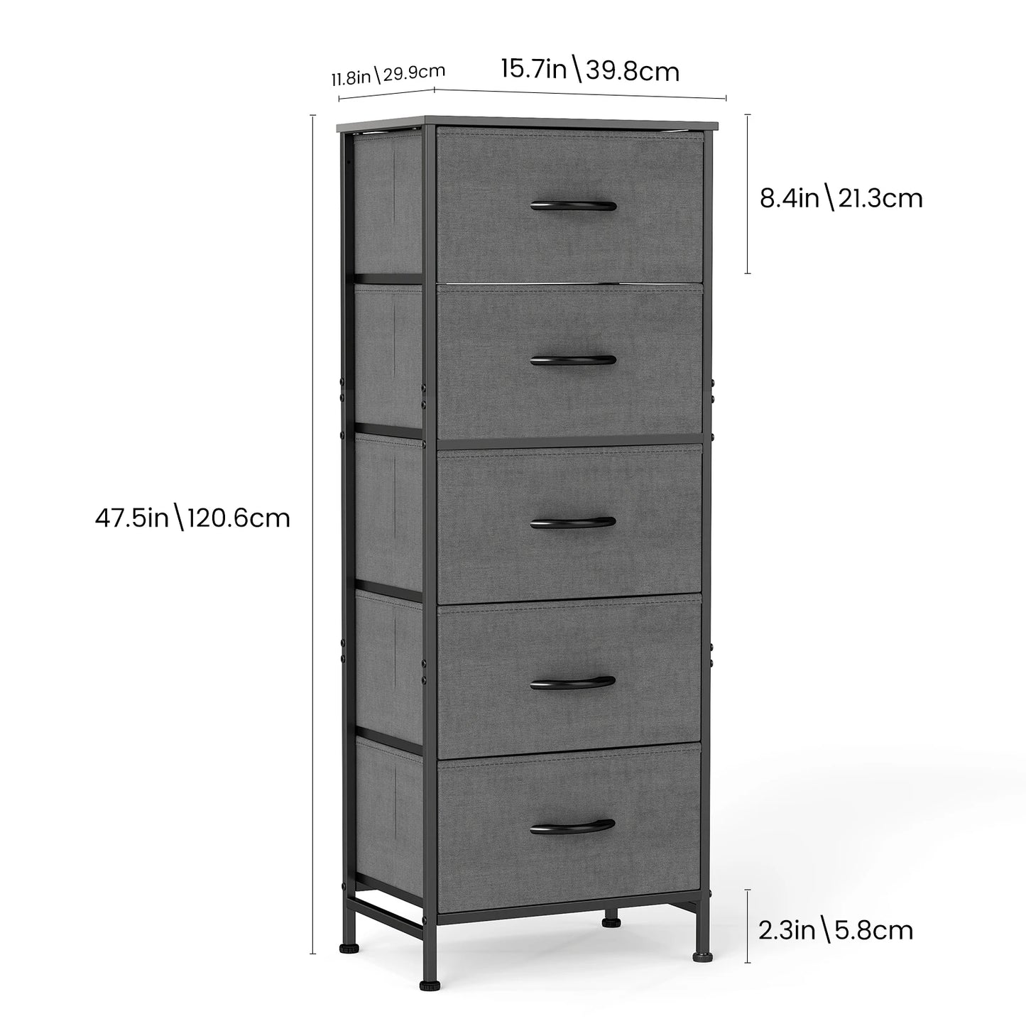 JHK Dresser With Five Fabric Drawers Steel Frame Bedroom Furniture