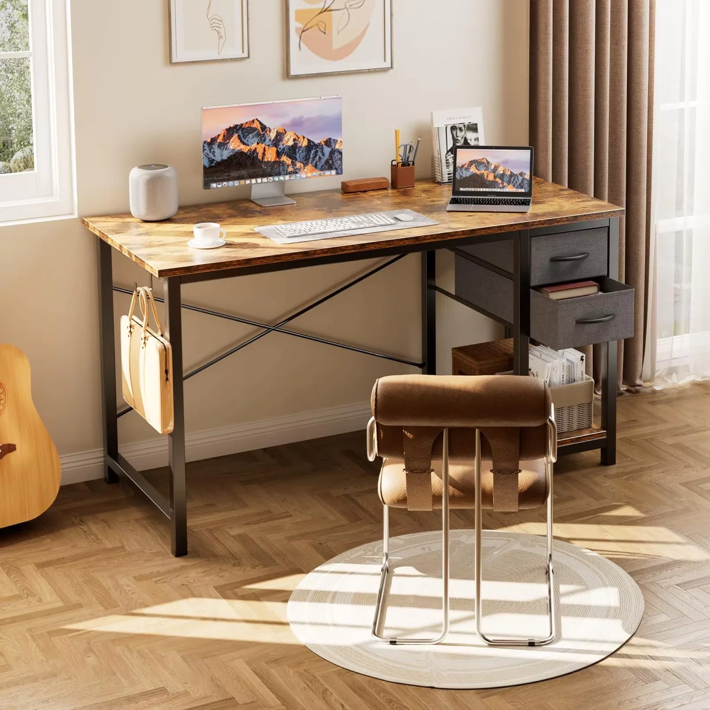 JHK Computer Desk With 2 Drawers For Office And Study